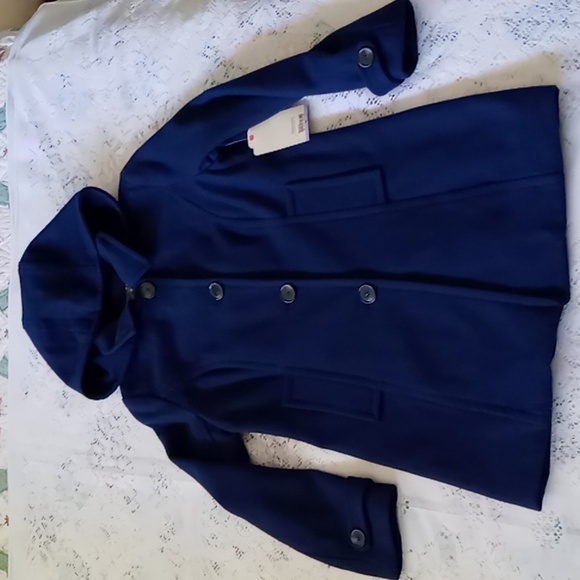St. John's Bay Women's Navy Wool Blend Coat With Removable Hood Size Petite Med - Picture 6 of 14